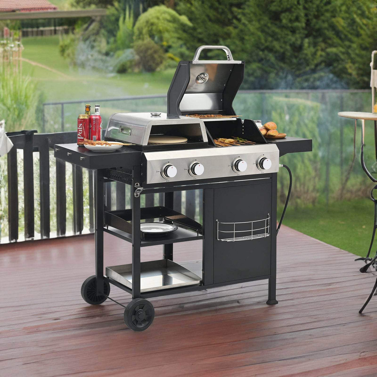 multifunctional gas barbecue grill and covered grill combination for outdoor cooking - barbecue, barbecue, pizza. - StylishShop